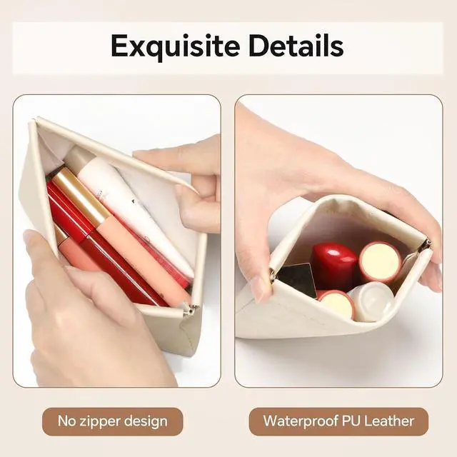 Alt view image 5 of 7 - Sightor 2PCS Small Makeup Bag for Purse Mini Cosmetic Bag Pocket Pouch | Leather Purse Pouch Self-closing Coin Purse Lipstick Pouch Small Leather Cosmetic Pouch