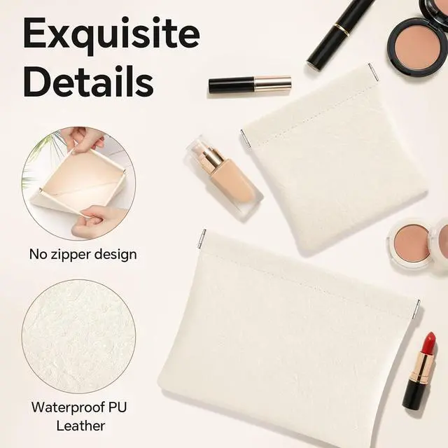Alt view image 4 of 7 - Sightor 2PCS Small Makeup Bag for Purse Mini Cosmetic Bag Pocket Pouch | Leather Purse Pouch Self-closing Coin Purse Lipstick Pouch Small Leather Cosmetic Pouch