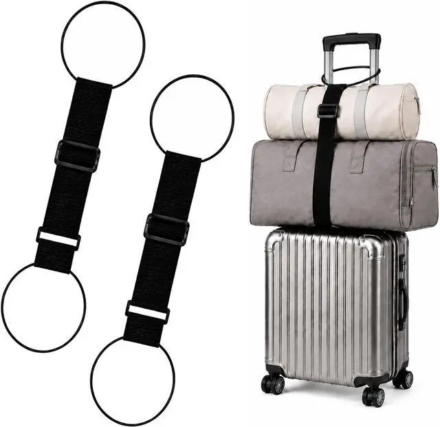 Main image of Luggage Straps for Suitcases, 2 Pack Black Adjustable Elastic Double-Loop Luggage Connector Straps, Thick, Durable, Waterproof Multi-Use Straps for Totes, Backpacks and Duffel Bags.