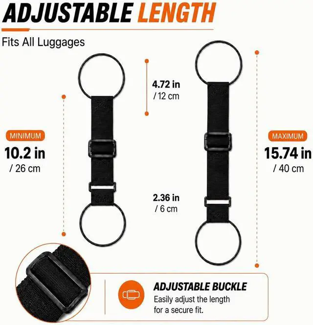 Alt view image 2 of 7 - Luggage Straps for Suitcases, 2 Pack Black Adjustable Elastic Double-Loop Luggage Connector Straps, Thick, Durable, Waterproof Multi-Use Straps for Totes, Backpacks and Duffel Bags.