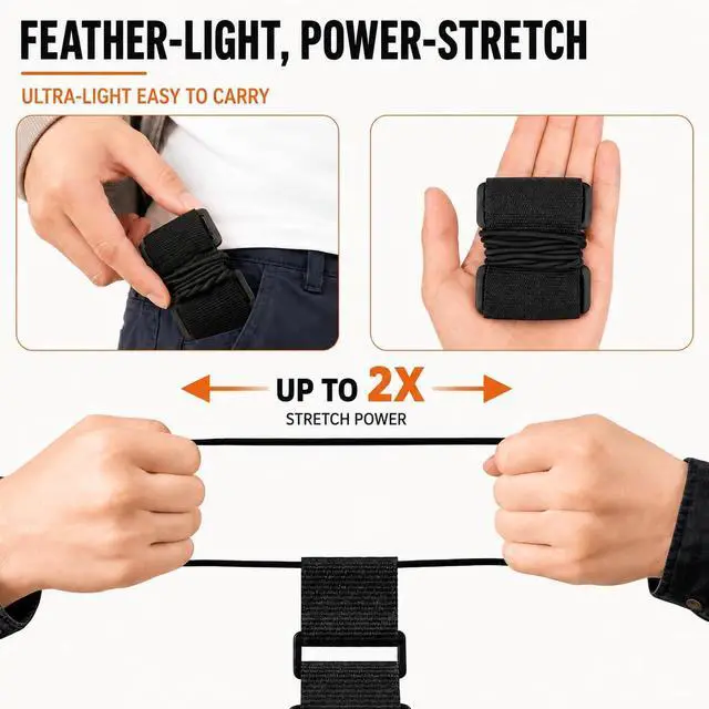 Alt view image 4 of 7 - Luggage Straps for Suitcases, 2 Pack Black Adjustable Elastic Double-Loop Luggage Connector Straps, Thick, Durable, Waterproof Multi-Use Straps for Totes, Backpacks and Duffel Bags.