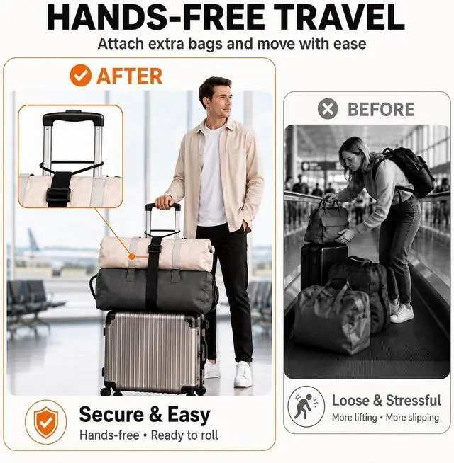 Alt view image 5 of 7 - Luggage Straps for Suitcases, 2 Pack Black Adjustable Elastic Double-Loop Luggage Connector Straps, Thick, Durable, Waterproof Multi-Use Straps for Totes, Backpacks and Duffel Bags.