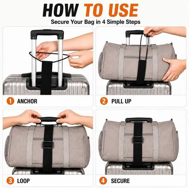 Alt view image 6 of 7 - Luggage Straps for Suitcases, 2 Pack Black Adjustable Elastic Double-Loop Luggage Connector Straps, Thick, Durable, Waterproof Multi-Use Straps for Totes, Backpacks and Duffel Bags.