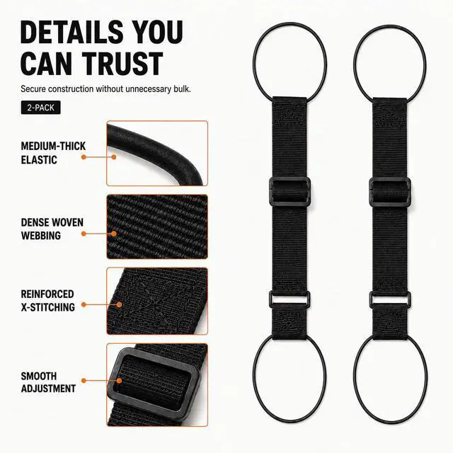 Alt view image 7 of 7 - Luggage Straps for Suitcases, 2 Pack Black Adjustable Elastic Double-Loop Luggage Connector Straps, Thick, Durable, Waterproof Multi-Use Straps for Totes, Backpacks and Duffel Bags.