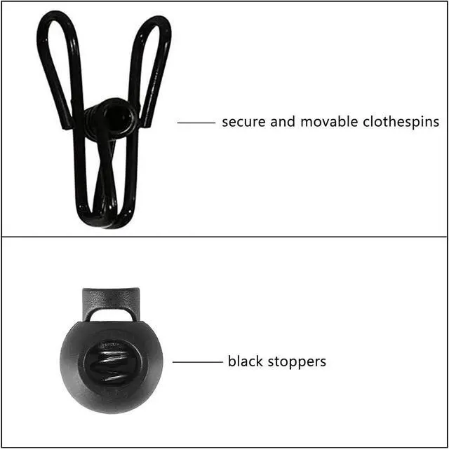 Alt view image 2 of 6 - 11 Feet Black Windproof Clothesline with 12 Black Clips, Adjustable Clothes Line for Home, Travel and Outdoor Hanging Clothes(Black)