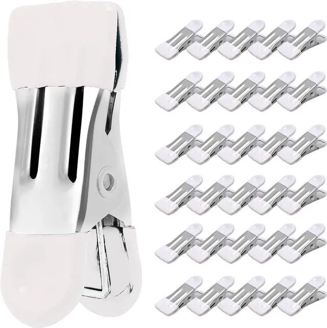 Main image of Clothes Pins Heavy Duty, 30 Pack, 2.17 Inch Metal Chip Clips, White | Clothespins for Photo Drying Clothesline Laundry Sock, Bag Clips for Food Kitchen Stainless Steel with Rubber