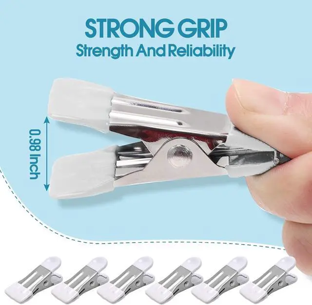 Alt view image 3 of 7 - Clothes Pins Heavy Duty, 30 Pack, 2.17 Inch Metal Chip Clips, White | Clothespins for Photo Drying Clothesline Laundry Sock, Bag Clips for Food Kitchen Stainless Steel with Rubber