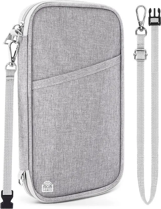 Main image of Passport Holder for Travel, RFID Blocking Wallet for Family, Grey | Large Capacity, Water-resistant, Flexible Carrying Style, Multiple Passport Wallet, Trip Essentials, Women & Men