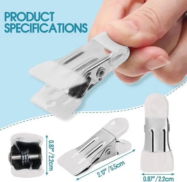Alt view image 7 of 7 - Clothes Pins Heavy Duty, 30 Pack, 2.17 Inch Metal Chip Clips, White | Clothespins for Photo Drying Clothesline Laundry Sock, Bag Clips for Food Kitchen Stainless Steel with Rubber
