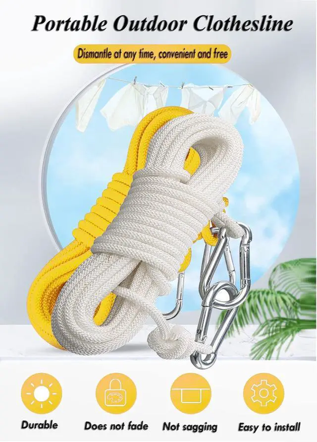 Alt view image 3 of 7 - Clothesline Clothes Drying Rope Portable Travel Clothesline Adjustable for Indoor Outdoor Laundry Clothesline, Perfect Windproof Clothes Line, Hanger for Camping Travel & Home Use(White)