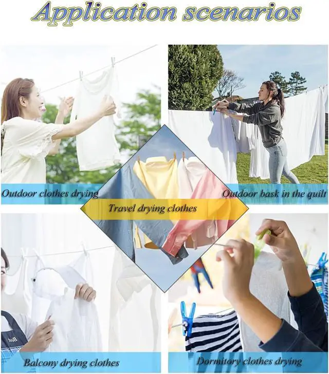 Alt view image 7 of 7 - Clothesline Clothes Drying Rope Portable Travel Clothesline Adjustable for Indoor Outdoor Laundry Clothesline, Perfect Windproof Clothes Line, Hanger for Camping Travel & Home Use(White)