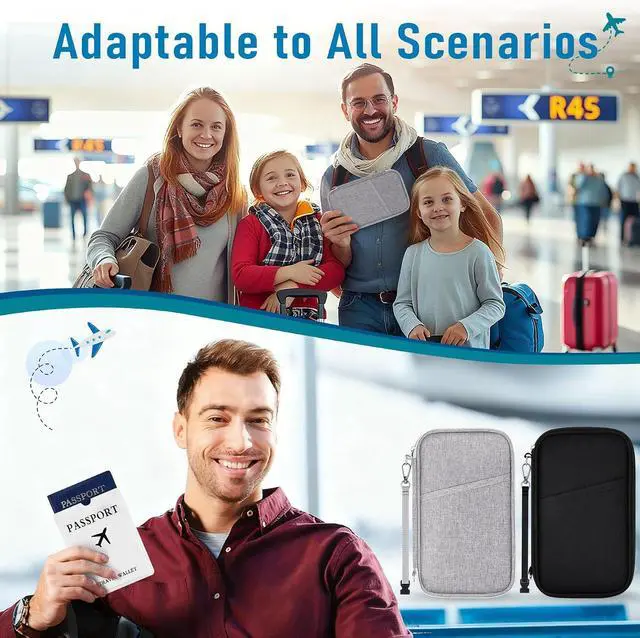 Alt view image 7 of 7 - Passport Holder for Travel, RFID Blocking Wallet for Family, Grey | Large Capacity, Water-resistant, Flexible Carrying Style, Multiple Passport Wallet, Trip Essentials, Women & Men