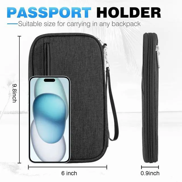 Alt view image 2 of 7 - Passport Holder Family RFID Travel Document Organizer for Women Waterproof Passport Wallet Men Portable Case for Cards, Boarding Pass, ID, Money, Tickets with Zipper