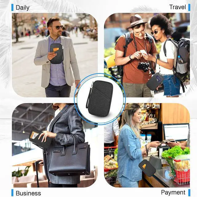 Alt view image 6 of 7 - Passport Holder Family RFID Travel Document Organizer for Women Waterproof Passport Wallet Men Portable Case for Cards, Boarding Pass, ID, Money, Tickets with Zipper