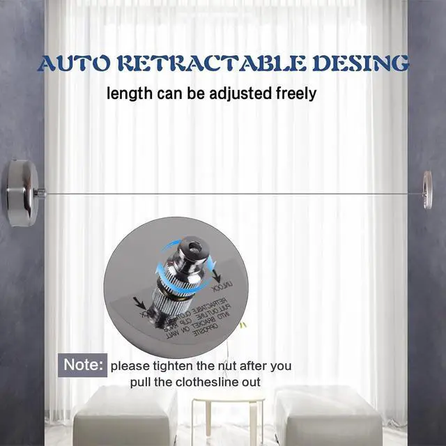 Alt view image 5 of 6 - Retractable Clothesline 304 Stainless Steel Durable with Heavy Duty Adjustable Rope Shower Clothes Line for Outdoor and Indoor