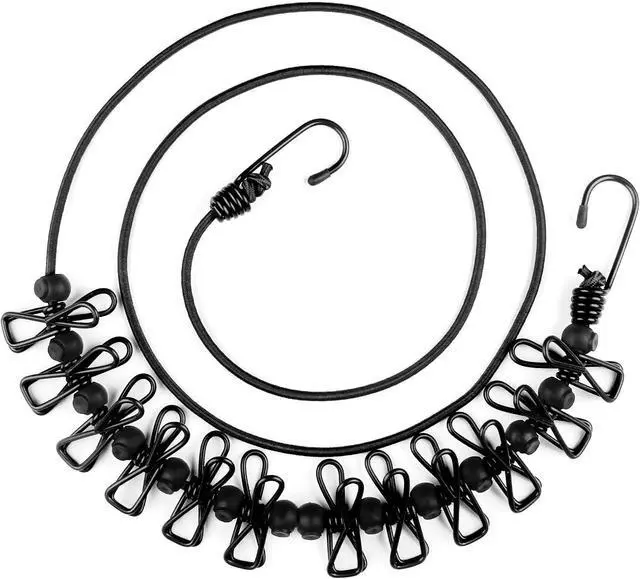 Main image of HAWATOUR Retractable Travel Clothesline with 12 Pcs Clothespins, Black | Camping Essentials, Outdoor Camping Accessories, Travel and RV Essentials
