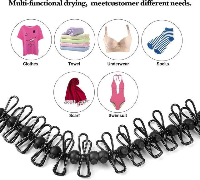 Alt view image 3 of 6 - HAWATOUR Retractable Travel Clothesline with 12 Pcs Clothespins, Black | Camping Essentials, Outdoor Camping Accessories, Travel and RV Essentials