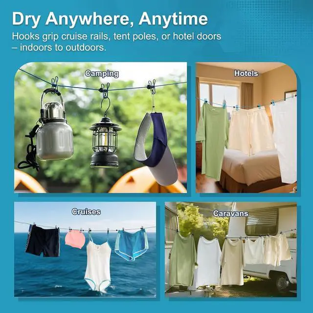 Alt view image 3 of 7 - 2 Pack Retractable Portable Travel Clothesline, Camping Clothing Line Set