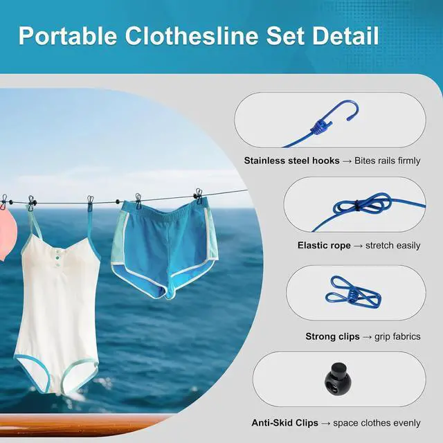 Alt view image 5 of 7 - 2 Pack Retractable Portable Travel Clothesline, Camping Clothing Line Set