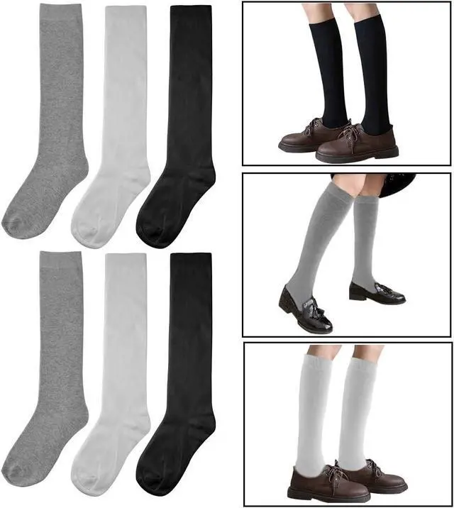 Alt view image 7 of 7 - Topbuti 3 Pairs School Uniform Cotton Knee High Socks Athletic Sports Soccer Socks Tube Sock for Girls and Boys