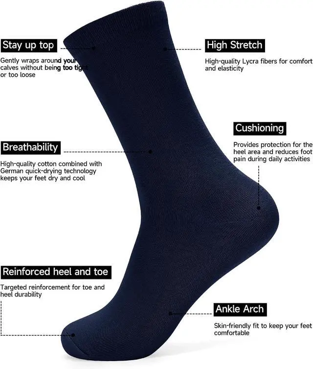 Alt view image 4 of 7 - Forony Mens Dress Socks Size 8-13 Anti Odor Combed Cotton Moisture Wicking | Comfy,Breathable,Quick Dry,Formal,Business,Tuxedo,Prom,Casual,Everyday,Best Man,Wedding,Suit Outfits,1 Pack