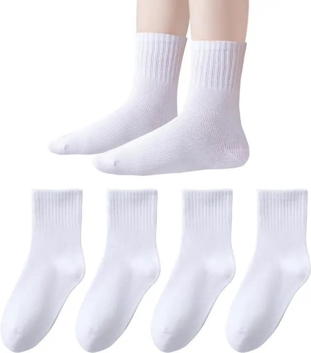 Main image of EPEIUS Kids Crew Socks Seamless Cotton Dress Socks for Boys Girls 1-15Y | Soft & breathable boys socks with stay-up cuffs, ideal for school uniform & daily wear, White Navy Black, Toddler to big kids