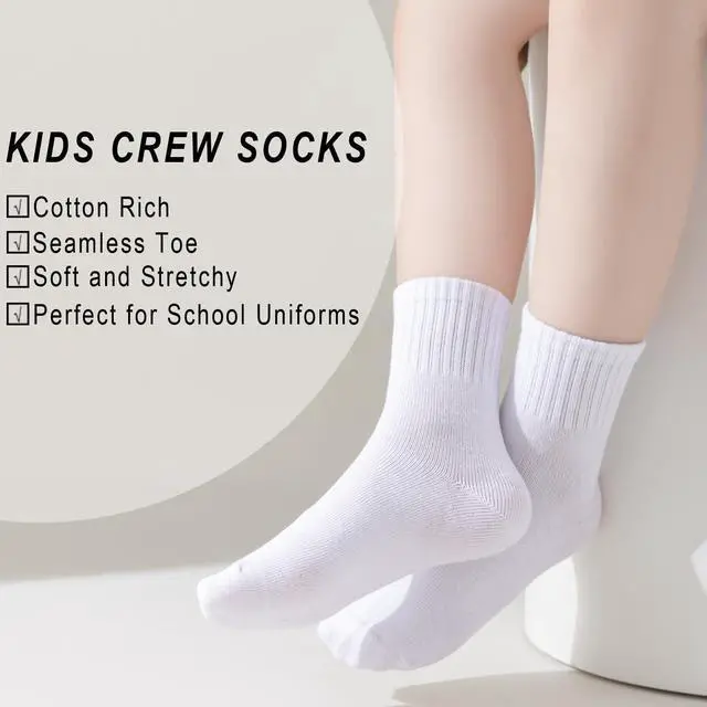 Alt view image 3 of 6 - EPEIUS Kids Crew Socks Seamless Cotton Dress Socks for Boys Girls 1-15Y | Soft & breathable boys socks with stay-up cuffs, ideal for school uniform & daily wear, White Navy Black, Toddler to big kids
