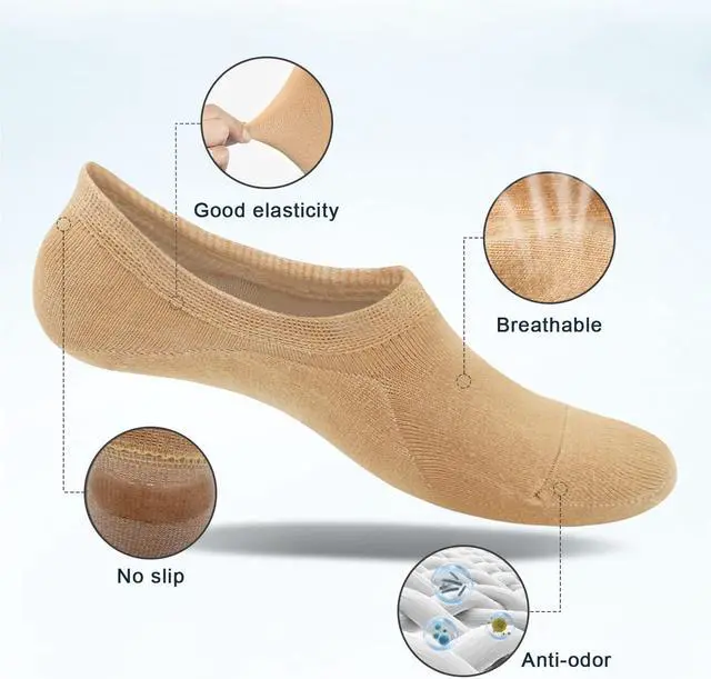 Alt view image 3 of 5 - SIXDAYSOX Womens No Show Socks for Flats, Short Low Cut Cotton Liner Socks | 6/4 Pairs No Show Socks Womens Size 9-11 / 5-8, Thin Invisible Footies Socks for Women with Non Slip Grips