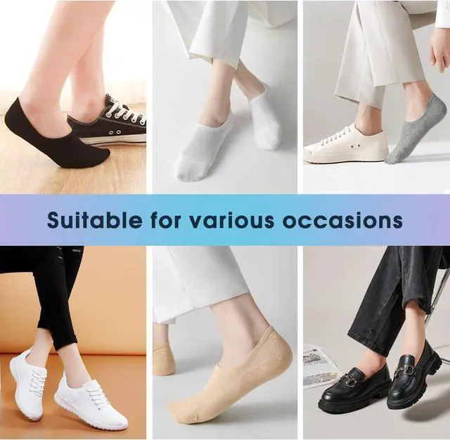 Alt view image 5 of 5 - SIXDAYSOX Womens No Show Socks for Flats, Short Low Cut Cotton Liner Socks | 6/4 Pairs No Show Socks Womens Size 9-11 / 5-8, Thin Invisible Footies Socks for Women with Non Slip Grips