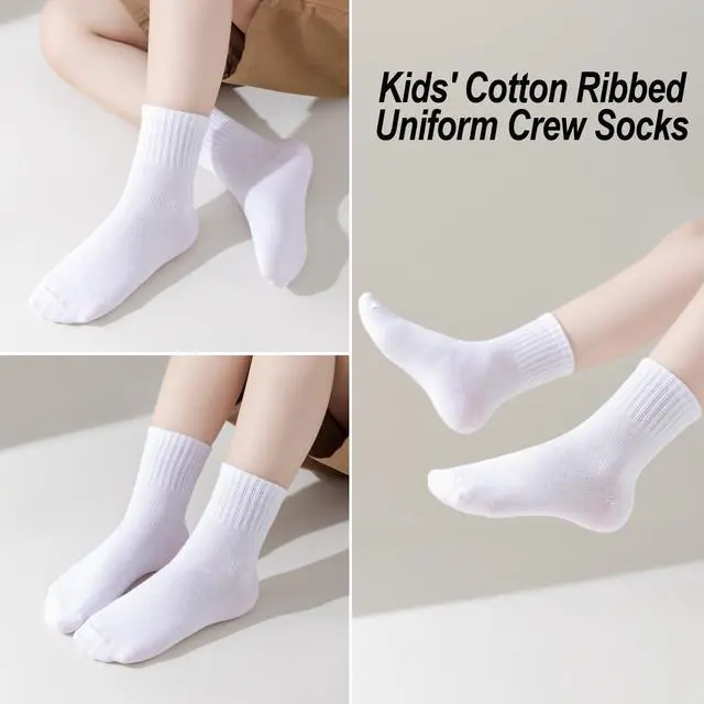 Alt view image 5 of 6 - EPEIUS Kids Crew Socks Seamless Cotton Dress Socks for Boys Girls 1-15Y | Soft & breathable boys socks with stay-up cuffs, ideal for school uniform & daily wear, White Navy Black, Toddler to big kids
