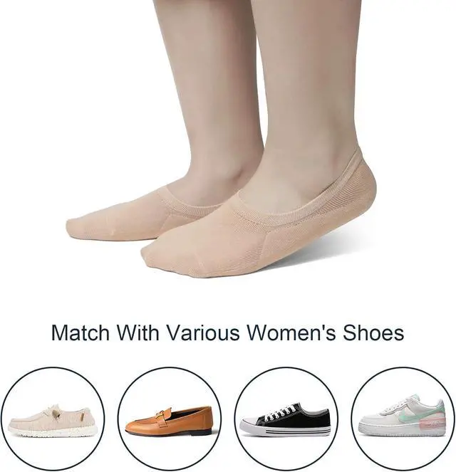 Alt view image 4 of 5 - SIXDAYSOX Womens No Show Socks for Flats, Short Low Cut Cotton Liner Socks | 6/4 Pairs No Show Socks Womens Size 9-11 / 5-8, Thin Invisible Footies Socks for Women with Non Slip Grips