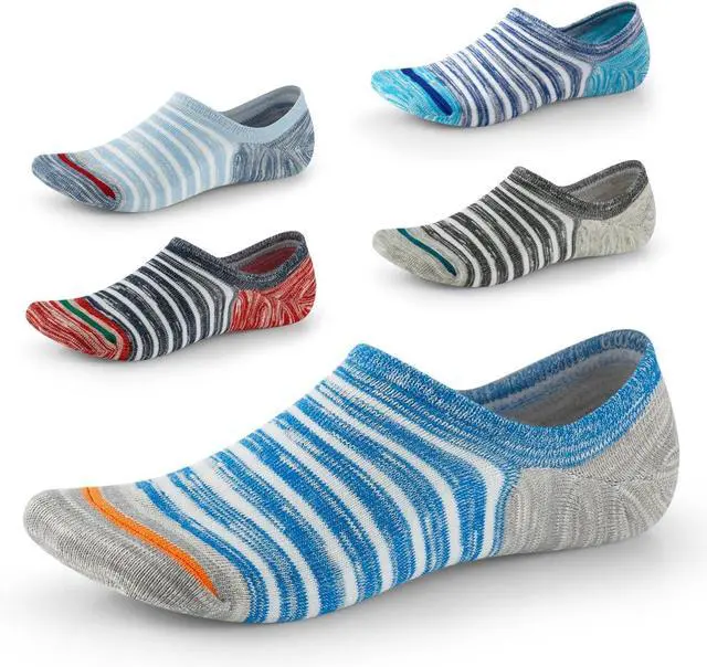 Main image of No Show Socks for Men & Women, Low Cut with Non-Slip Heel Grip, 5 Pairs | Everyday invisible look for sneakers and casual wear. Mixed colors add style. Non-slip silicone heel grips stay put