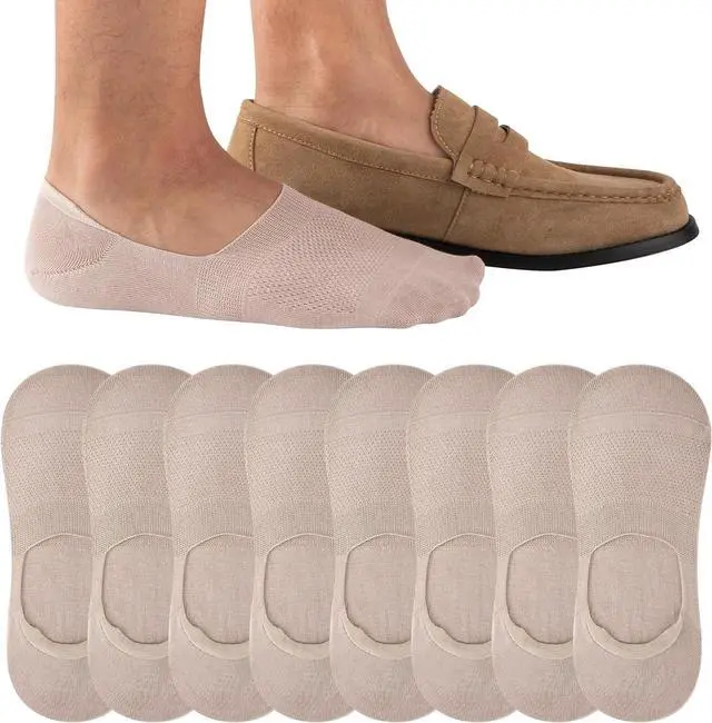 Main image of Cooplus 8 Pairs No Show Socks Men Non Slip Low Cut Cotton Invisible Socks for Loafer Flats