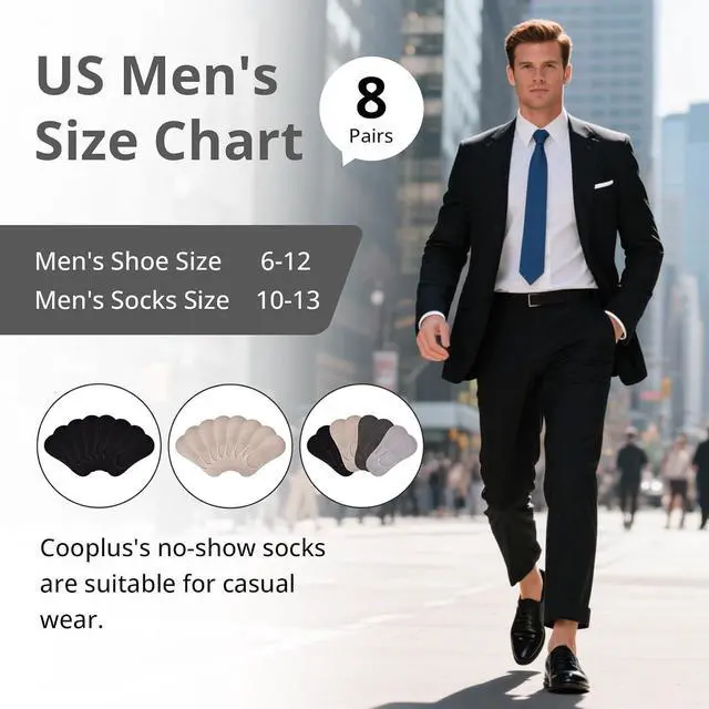 Alt view image 6 of 7 - Cooplus 8 Pairs No Show Socks Men Non Slip Low Cut Cotton Invisible Socks for Loafer Flats