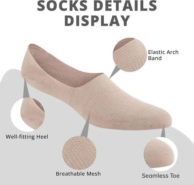 Alt view image 4 of 7 - Cooplus 8 Pairs No Show Socks Men Non Slip Low Cut Cotton Invisible Socks for Loafer Flats