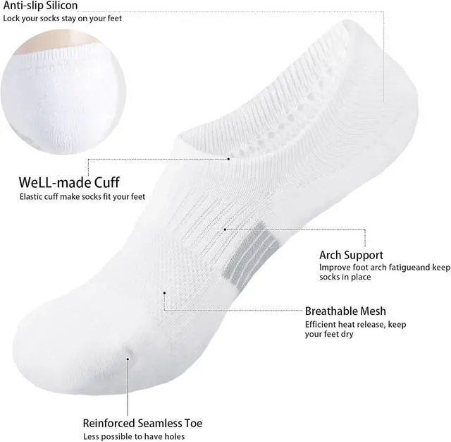 Alt view image 3 of 7 - Marchare Women No Show Socks Low Cut Invisible Cushioned Socks Ankle Athletic Socks For Women With Grips