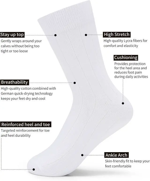 Alt view image 3 of 7 - Forony Mens Dress Socks Size 8-13 Anti Odor Combed Cotton Ribbed | Comfy,Breathable,Moisture Wicking,Quick Dry,Formal,Business,Tuxedo,Prom,Casual,Everyday,Best Man,Wedding,Suit,1 Pack
