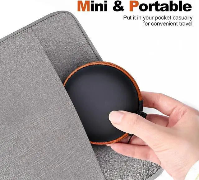 Alt view image 5 of 7 - 1 Pack Round Earbud Case Storage Bag with Carabiner, Orange | Travel kit, EVA earbud case, For Wired/Wireless Earphones, chargers, Tech pouch