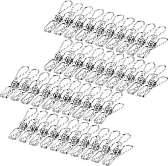 Main image of 40 Pack Stainless Steel Clothes Pins, Stainless Steel Laundry Hanging Clothesline Clips Clothes Pegs for Washing Line Clothes Pegs Strong Card Pegs Metal Clips Fabric Clips for Clothes, Paper Files