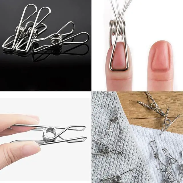 Alt view image 2 of 7 - 40 Pack Stainless Steel Clothes Pins, Stainless Steel Laundry Hanging Clothesline Clips Clothes Pegs for Washing Line Clothes Pegs Strong Card Pegs Metal Clips Fabric Clips for Clothes, Paper Files