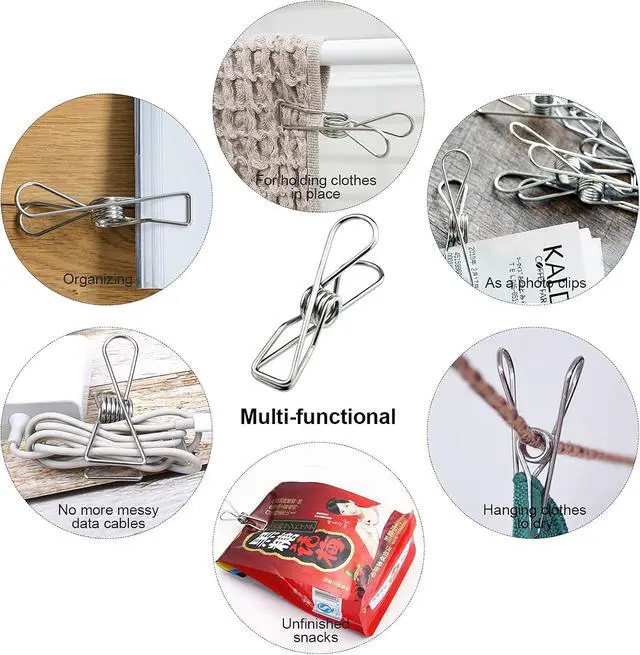 Alt view image 3 of 7 - 40 Pack Stainless Steel Clothes Pins, Stainless Steel Laundry Hanging Clothesline Clips Clothes Pegs for Washing Line Clothes Pegs Strong Card Pegs Metal Clips Fabric Clips for Clothes, Paper Files
