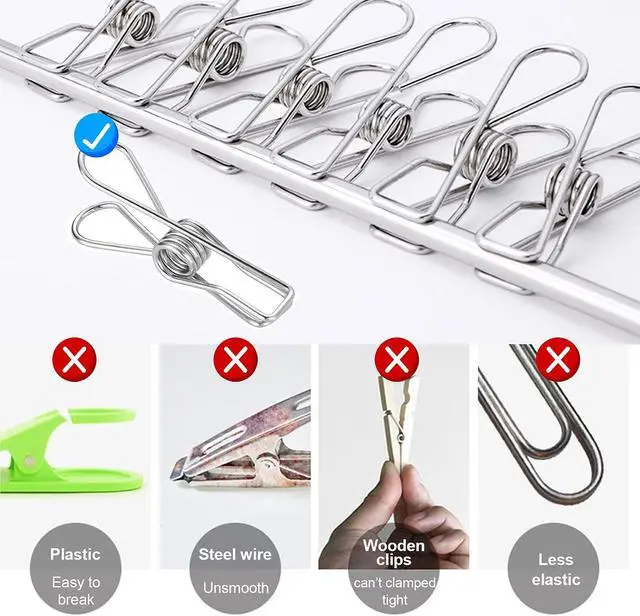 Alt view image 6 of 7 - 40 Pack Stainless Steel Clothes Pins, Stainless Steel Laundry Hanging Clothesline Clips Clothes Pegs for Washing Line Clothes Pegs Strong Card Pegs Metal Clips Fabric Clips for Clothes, Paper Files