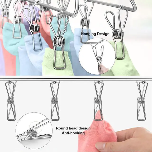 Alt view image 4 of 7 - 40 Pack Stainless Steel Clothes Pins, Stainless Steel Laundry Hanging Clothesline Clips Clothes Pegs for Washing Line Clothes Pegs Strong Card Pegs Metal Clips Fabric Clips for Clothes, Paper Files