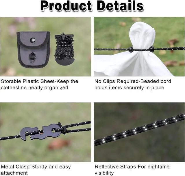 Alt view image 4 of 7 - EXVITAL Portable Travel Clothesline Lightweight Camping Clothes Line | 24 Beads for Indoor Hotels Backyard, Outdoor Cruise Ships, RVs, Tents, 11.5 Feet