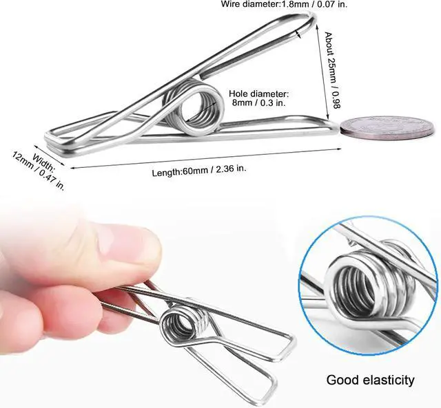 Alt view image 7 of 7 - 40 Pack Stainless Steel Clothes Pins, Stainless Steel Laundry Hanging Clothesline Clips Clothes Pegs for Washing Line Clothes Pegs Strong Card Pegs Metal Clips Fabric Clips for Clothes, Paper Files
