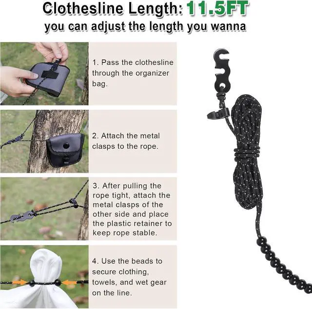 Alt view image 6 of 7 - EXVITAL Portable Travel Clothesline Lightweight Camping Clothes Line | 24 Beads for Indoor Hotels Backyard, Outdoor Cruise Ships, RVs, Tents, 11.5 Feet