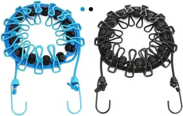 Main image of 2 Pack Portable Clothesline with 12 Clothespins, Windproof Travel Stretchy Retractable Elastic Laundry Clothes Line for Backyard, Vacation Hotel, Balcony Drying