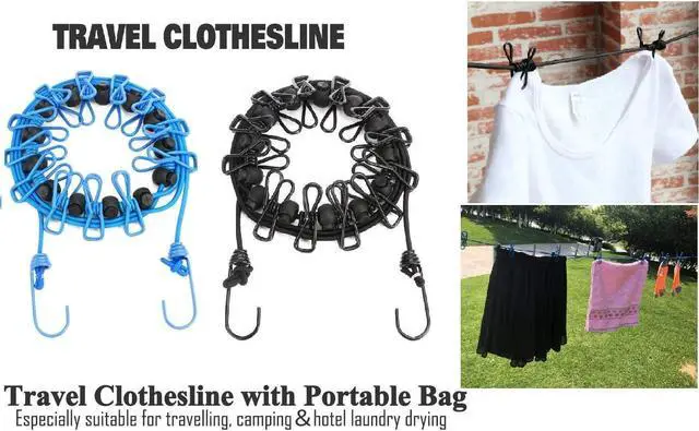 Alt view image 3 of 7 - 2 Pack Portable Clothesline with 12 Clothespins, Windproof Travel Stretchy Retractable Elastic Laundry Clothes Line for Backyard, Vacation Hotel, Balcony Drying