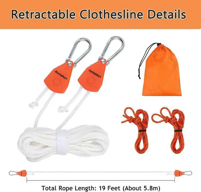 Alt view image 2 of 7 - 19FT Retractable Clothesline Outdoor with Ratchet Pulley | Portable Travel Clothes Line, Indoor Laundry Drying Lines for Camping, Cruise, Backyard, Balcony, Dormitory