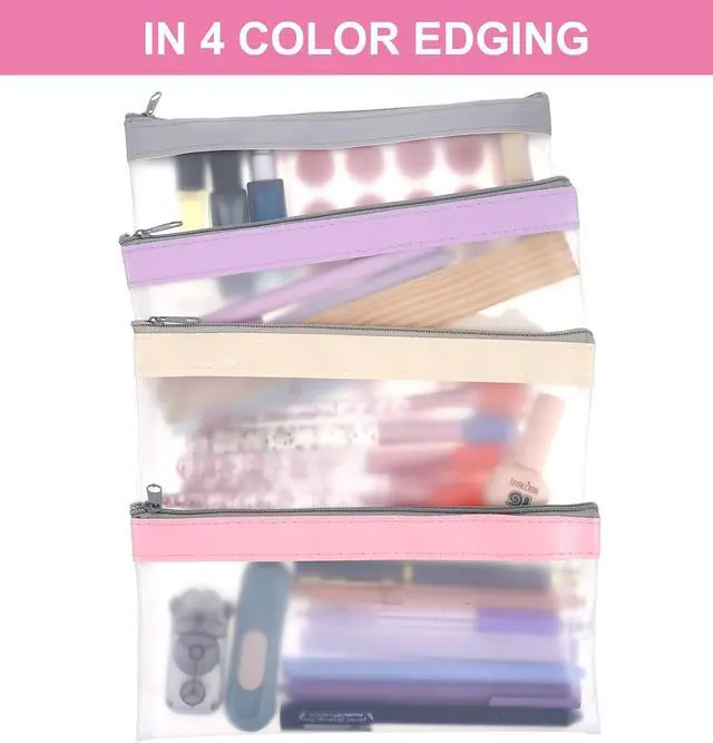 Alt view image 3 of 7 - 4 Pcs Small Clear Makeup Bag, Mini Clear Zipper Pouch Bag Organizer Pouch | for Travel, Lipstick & Earphone Storage (Purple, Gray, Pink, Beige, 8.86 x 4.13 Inches)